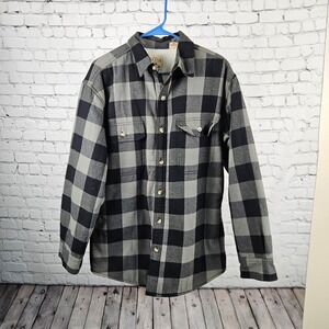 Red Head Brand Co Men Medium Gray Black Buffalo Plaid Sherpa Lined Flannel Shirt